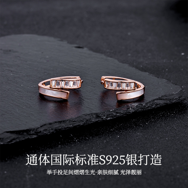 Zhuoheng selects cross-border geometric double-layer cross-zirconia earrings for women. Simple and unique design, high-end light luxury S925 sterling silver ear buckles Specification image