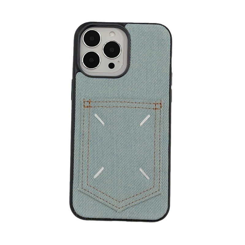 The 17promax phone case made of European and American denim card insert is suitable for iPhone16. It features a full leather cover with 15 embroidery and 14 hard case Item Picture