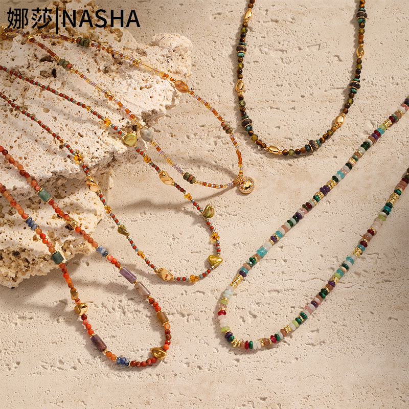 娜莎欧美美拉德自然石串珠项链女不掉色小众百搭项链甜酷辣妹风