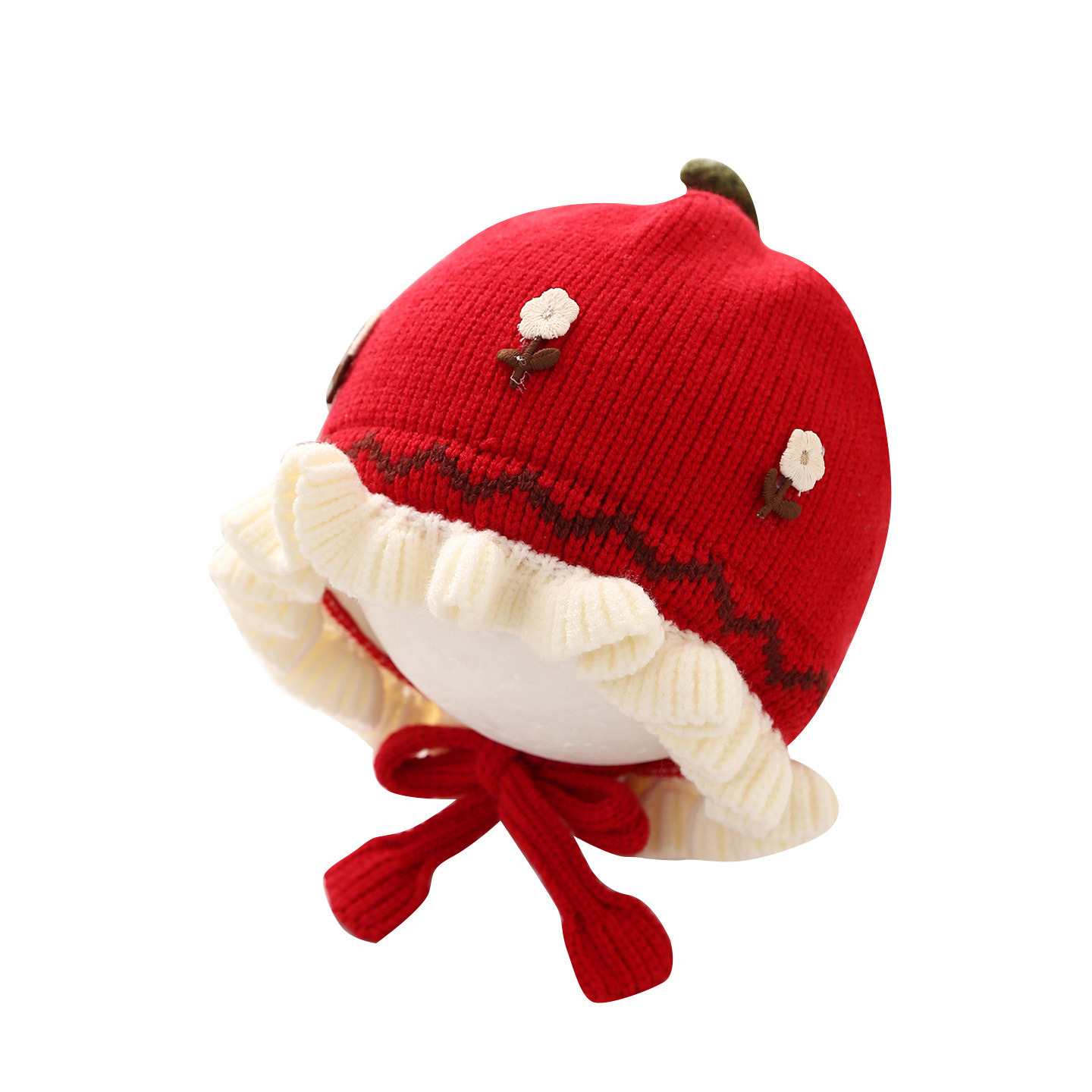 婴儿帽子秋冬季可爱甜美针织公主帽冬天女童宝宝保暖护耳毛线帽潮白底实物图