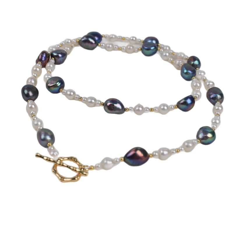 Natural freshwater Baroque pearl necklace for women, light luxury, simple and versatile. Golden OT buckle necklace for long sweater chain Item Picture