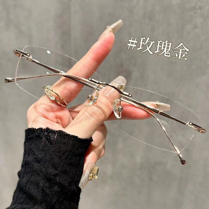 超轻无框眼镜女近视可配有度数无边框网红纯欲小方框防蓝光眼睛架