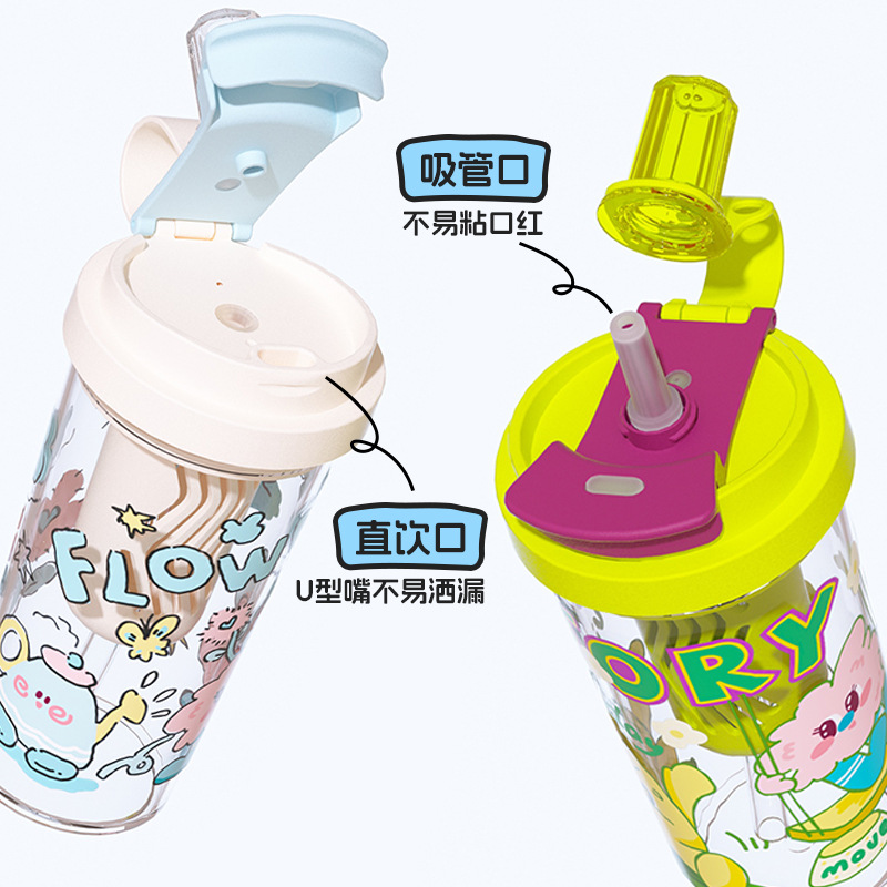 新款通用塑料杯简约大容量耐高温夏天水杯高颜值带吸管女生卡通杯产品图