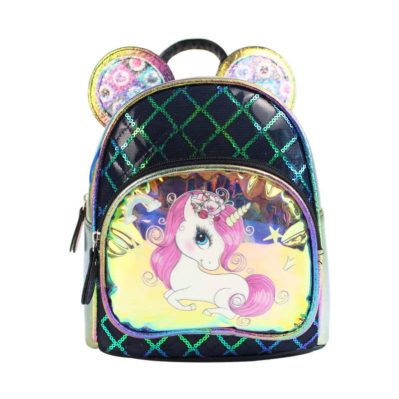 2022 Sequined Unicorn Cute Ear Children's Backpack Cartoon Princess Girls' Fashionable Children's Backpack Specification image