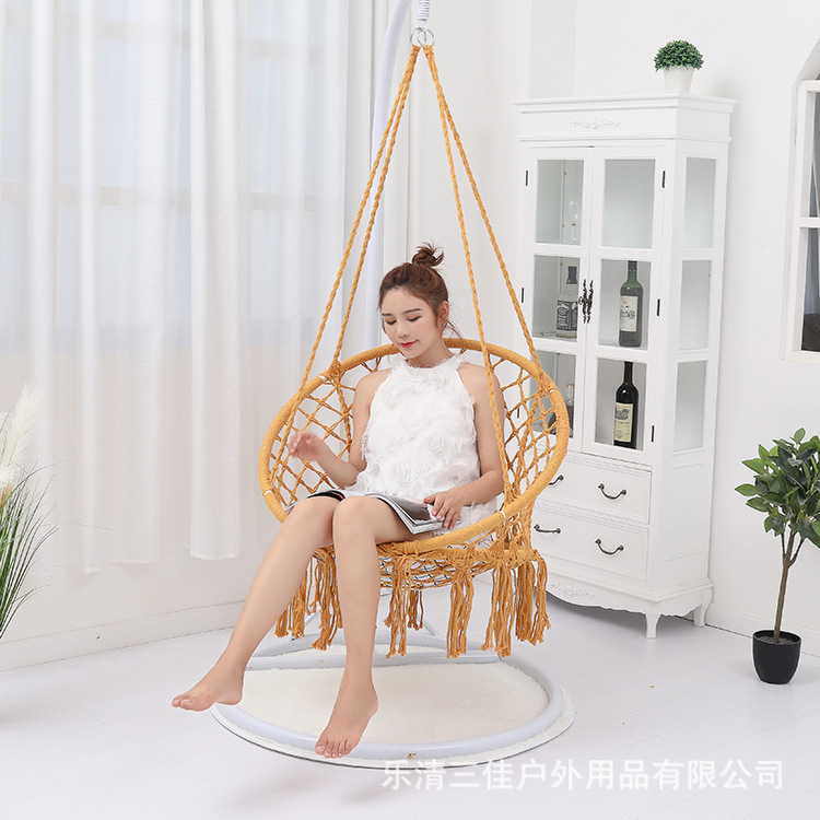 Sanjia outdoor hammock, indoor leisure, ins style, Nordic style swing, internet-famous cotton rope hanging chair, tassel hanging basket wholesale Specification image