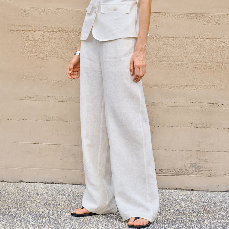 Linen loose straight-leg pants for commuting, long pants with a high-quality feel for old money, high-waisted fashionable linen casual pants for women in spring and summer