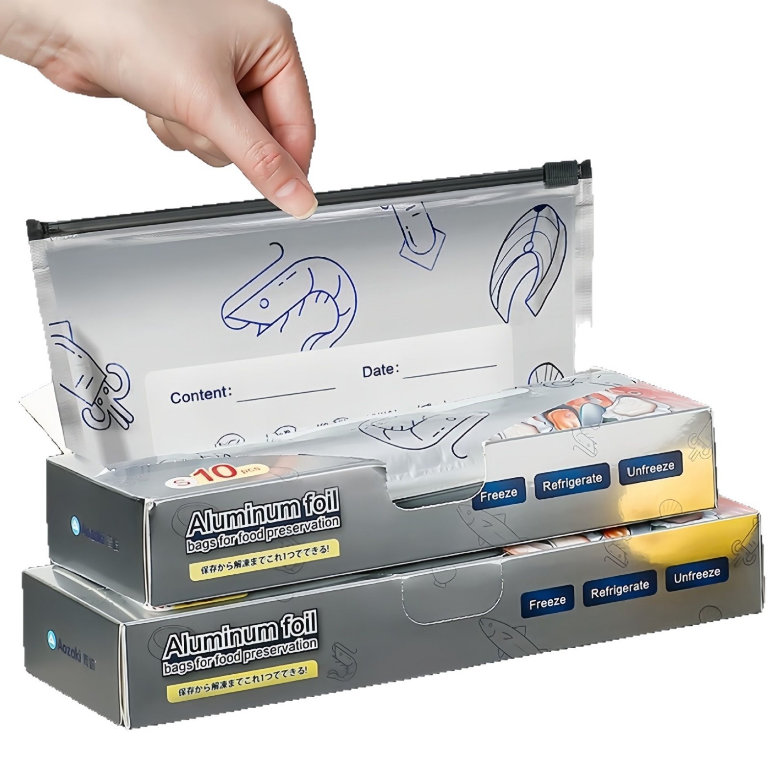 Aluminum foil sealed fresh-keeping bags, food-grade refrigerator refrigeration special self-sealing bags, zipper sealed packaging bags wholesale Item Picture