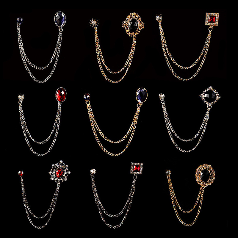 冬季新款时尚红宝石毛衣链条胸针 气质优雅酒会活动服饰百搭胸花