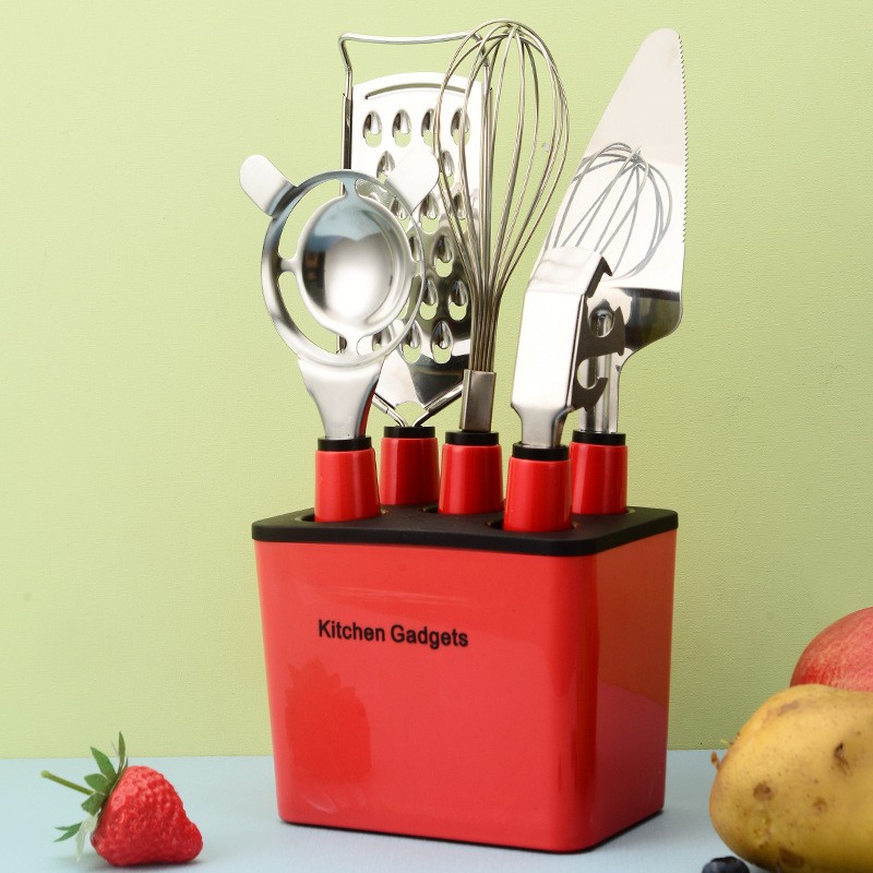Stainless steel kitchen small tool set with storage seat, peeler, fruit knife, egg beater, baking complementary food tool combination