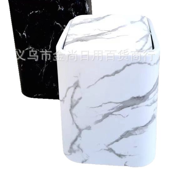 Chinese-style retro imitation marble trash can, household push-type large-capacity trash can, living room, kitchen, bathroom Item Picture