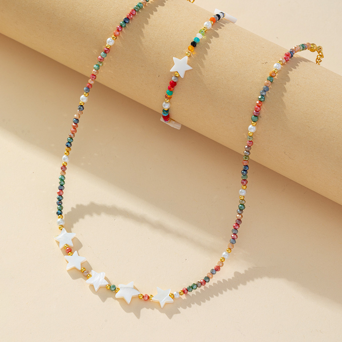 彩色水晶贝壳星星手链项链锁骨链女小清新时尚轻奢高级感饰品批发