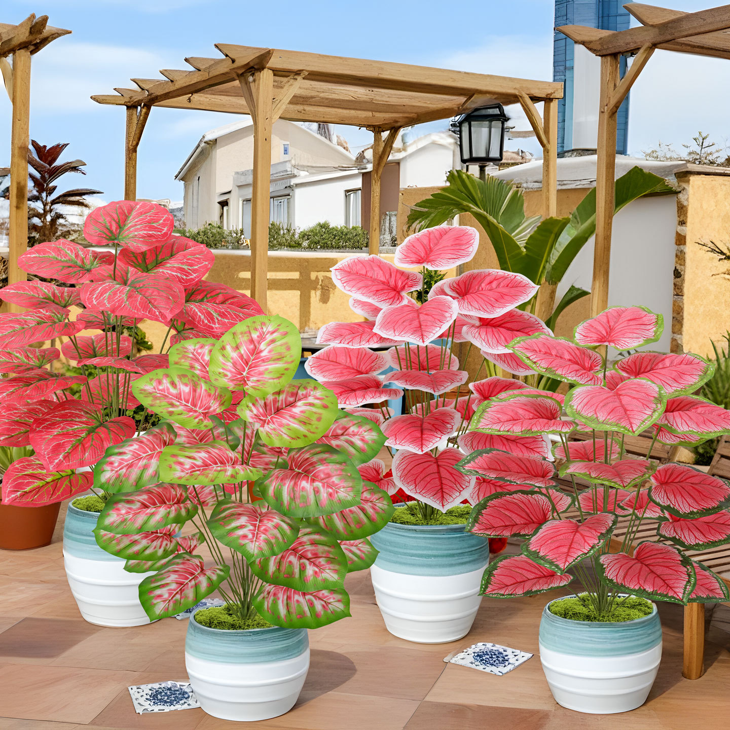 Artificial green plants, artificial flowers, wedding decorations, plastic red-leaf plants, Nordic-style indoor and outdoor floor-standing decorative items Specification image