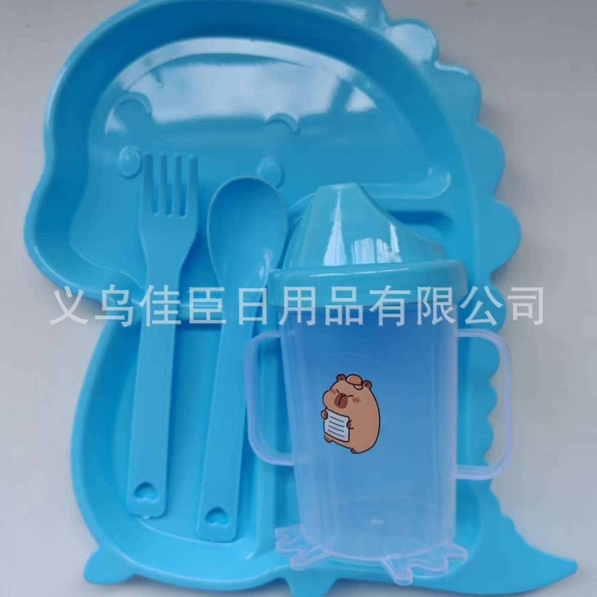 Silicone dinosaur dinner plate set, cartoon feeding tableware, baby dinner plate disinfection, children's double-eared straw cup Specification image