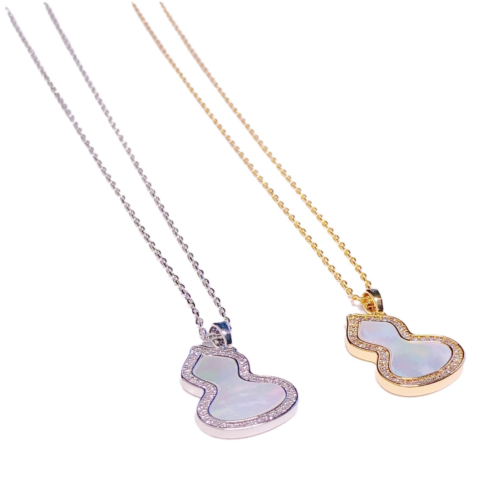 柏伶新款葫芦项链女式 简约白贝母镶钻锁骨链百搭高级感ins风饰品白底实物图