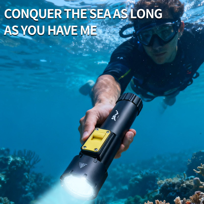 Cross-border XHP70 Diving flashlight, professional underwater lighting, waterproof flashlight, USB charging, amphibious flashlight Application Scenario