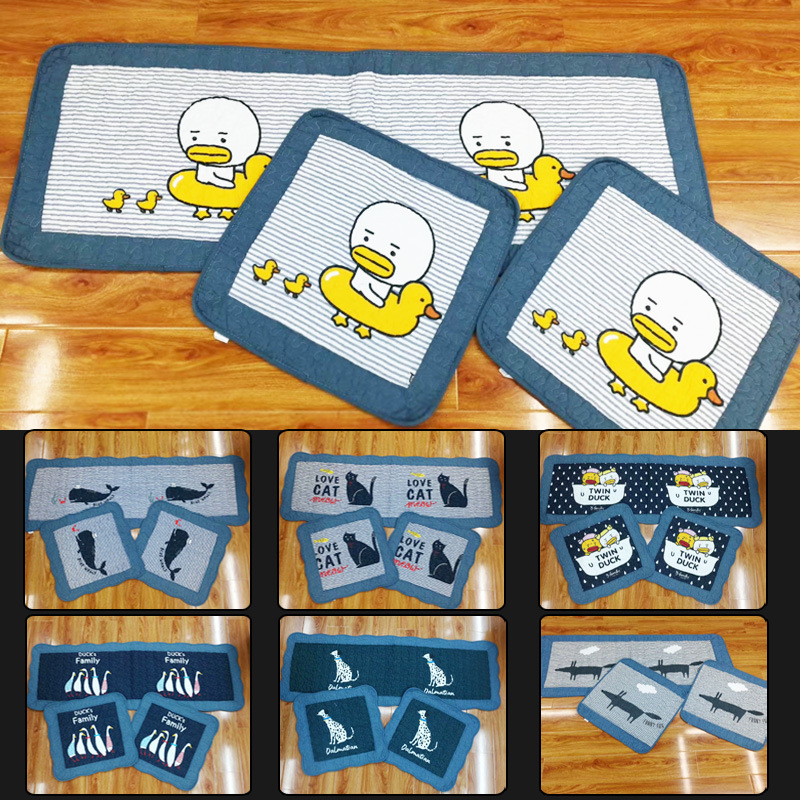 Summer car cushion, simple cartoon anti-slip seat cushion, backless three-piece set, single-piece cotton breathable fabric seat cushion details Picture