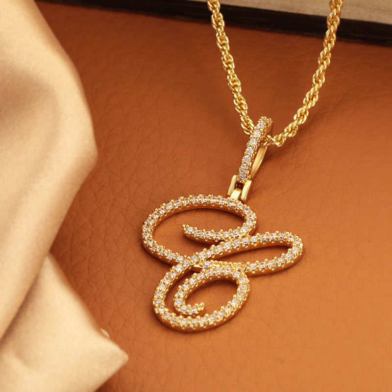 European and American hip-hop pendants, cursive and flower-style English letter pendants, niche style, zircon inlaid, nightclub dance necklace wholesale details Picture