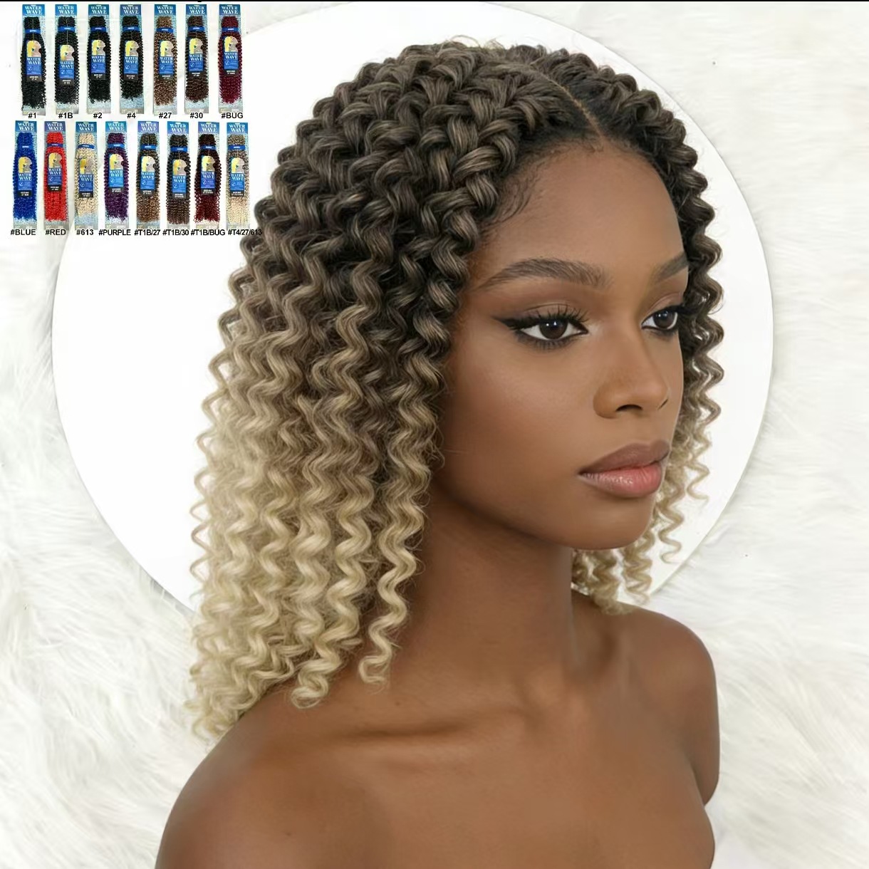 厂家直销水波纹编织发WATER WAVE16股钩针发化纤假发22英寸