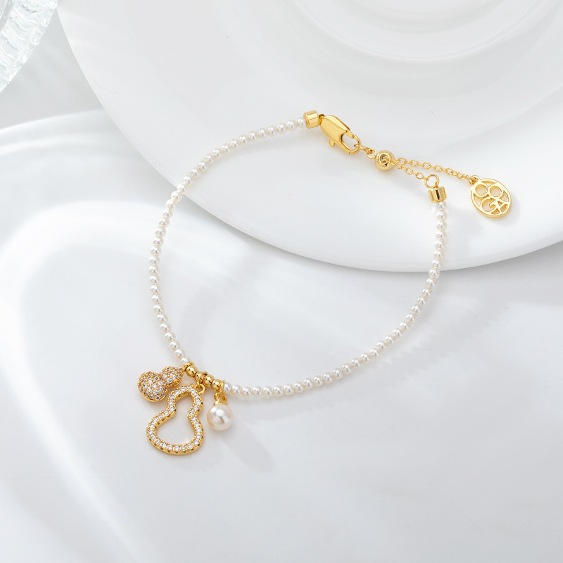 French-style zircon hollowed-out gourd pearl pendant bracelet, light luxury and high-end feel, fashionable and elegant, versatile jewelry for women French-style zircon hollowed-out gourd pearl pendant bracelet, light luxury and high-end feel, fashionable and elegant, versatile jewelry for women