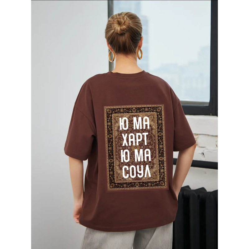European and American style, unique and retro ins100% pure cotton short-sleeved T-shirt with Chinese trend and American print, loose and laid-back style for women Specification drawing