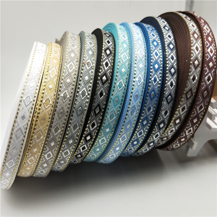 1.2cm diamond-shaped webbing, gold thread checkered jacquard webbing, ethnic lace ribbon, DIY folding fan edge wrapping, Hanfu accessories