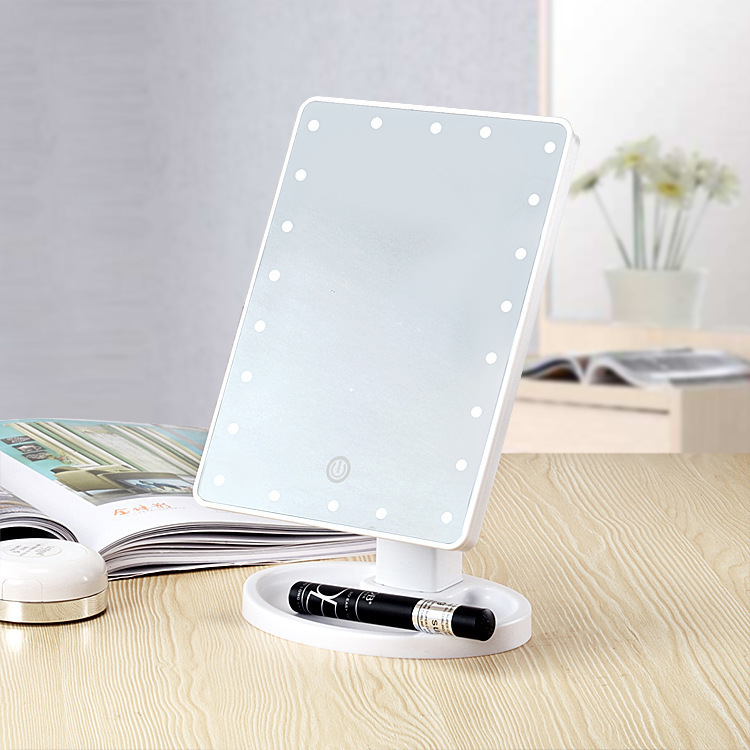 Cross-border exclusive touch-sensing LED makeup mirror with 16 and 22 LED beads, battery-powered desktop mirror and l light-emitting mirror