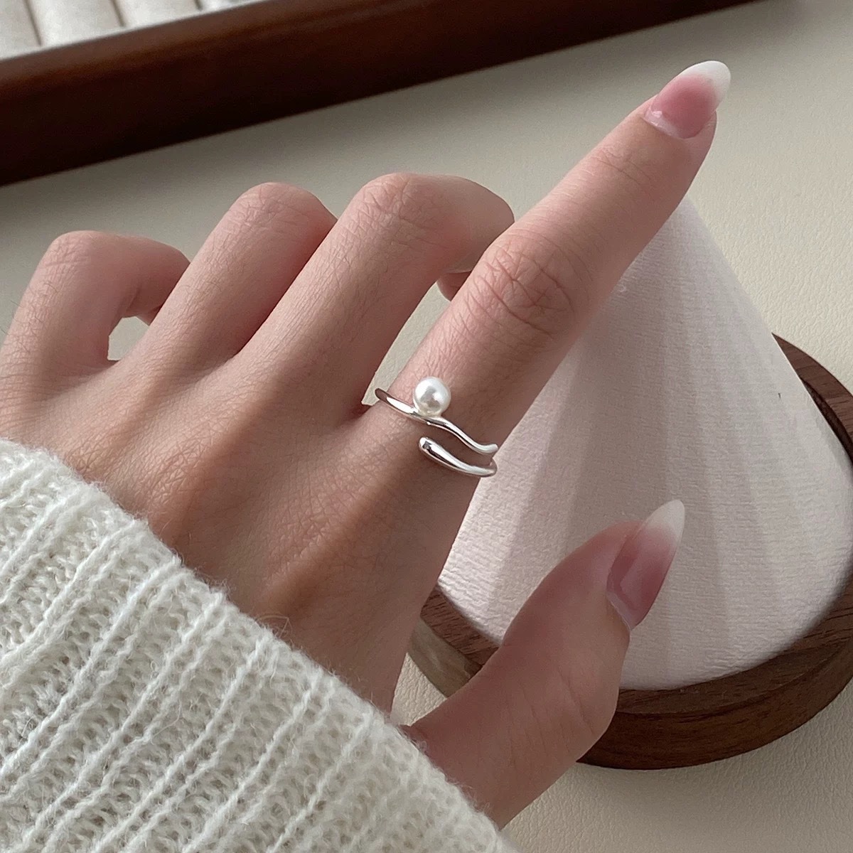 Irregular 12.3 twisted wave pearl ring s925 sterling silver women's ins niche design open index finger ring with a sense of luxury details Picture