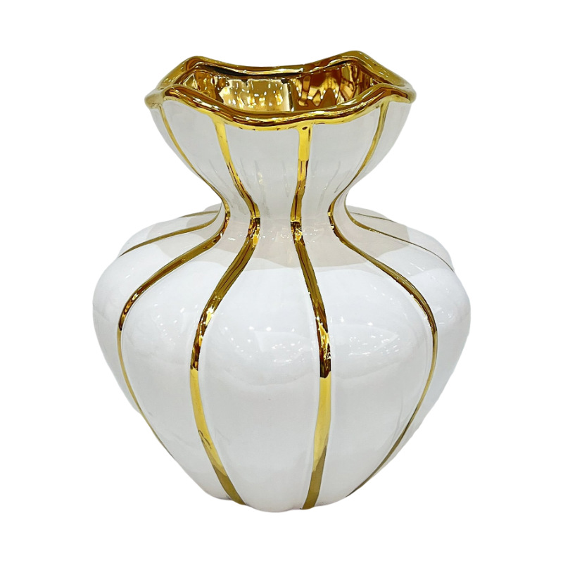 Jarrón de cerámica de estilo europeo piezas de artesanía jarrón de oro descripción de flores de rosa para el hogar decoración de la sala de estar decoración de flores doradas dormitorio, jarrón de cerámica de lujo todo lo que muestra elegante y elegante Item Picture