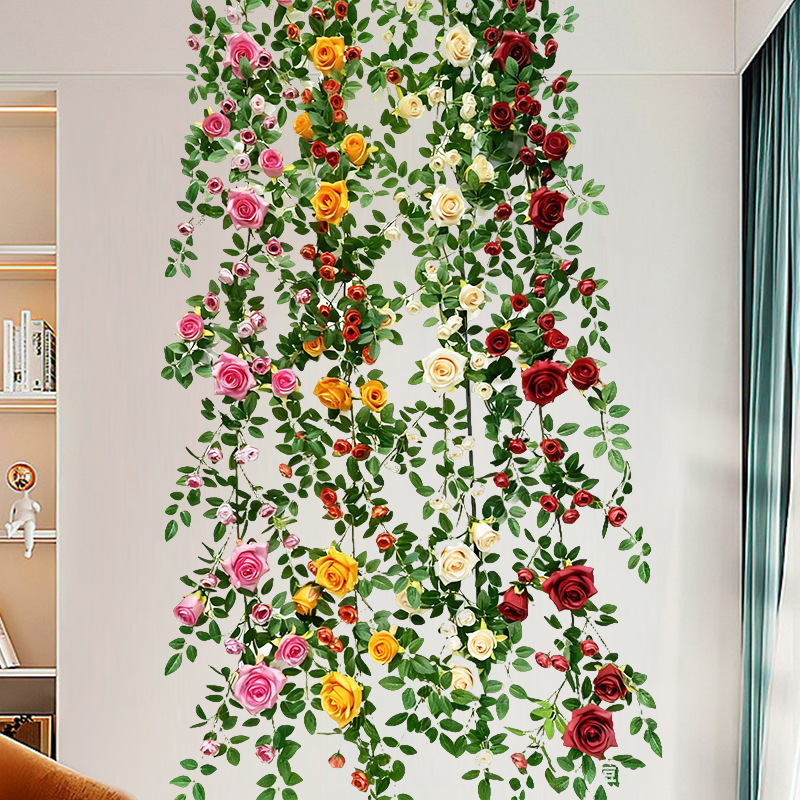高端仿真玫瑰花藤自然弯曲藤条设计商场会展婚礼背景墙装饰花艺