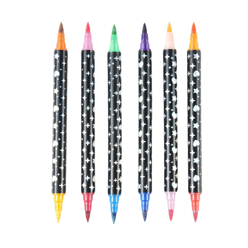 رفع الحبر الساطع بقلم الفلورسنت ذو الرأسين إلى بلون مزدوج مع شعر فضفاض ورسم من طراز Marker Pen Item Picture