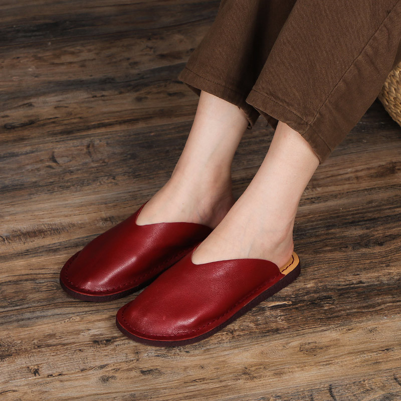 头层牛皮包头拖鞋女2026春夏透气出门外穿圆头平底真皮半拖批发