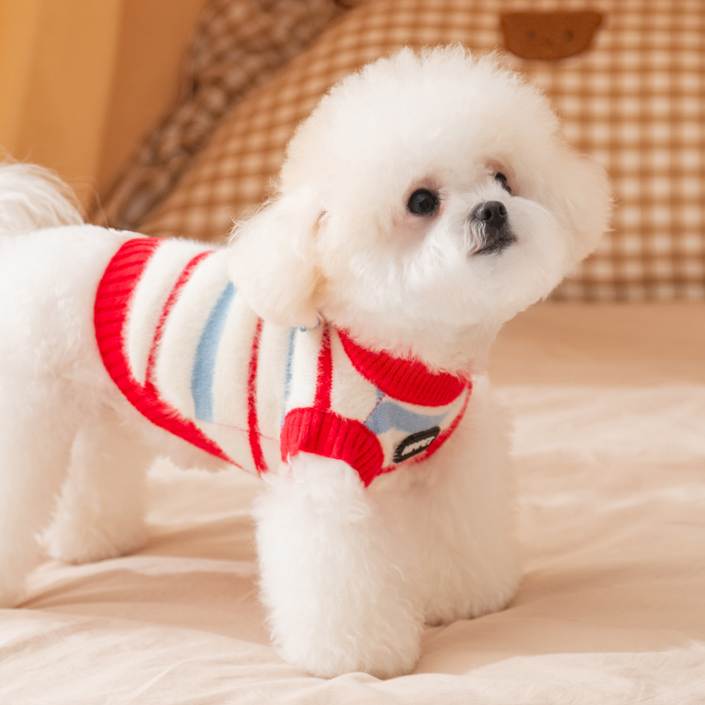 Hippie dog autumn and winter dog clothes, striped faux mink wool warm sweater, cat clothes, small and medium-sized dog pet clothes Specification image