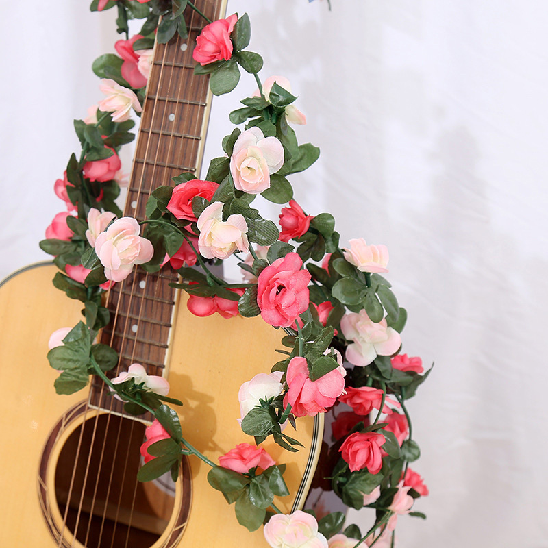 仿真玫瑰花藤条壁挂绢花45头装饰下水管道装饰吊顶仿真植物花藤