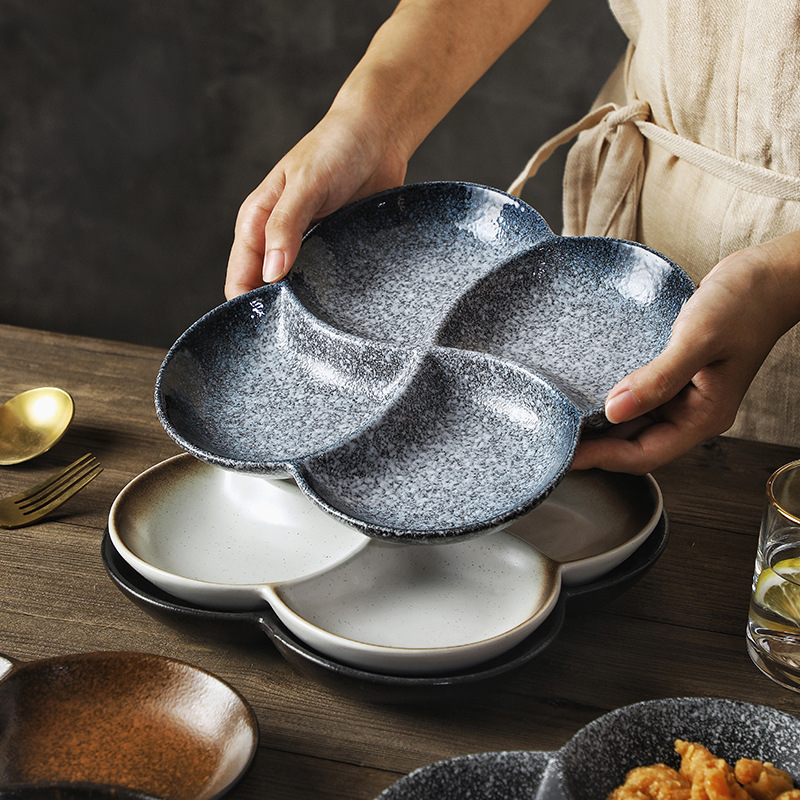 Four-compartment plate for fat reduction and quantification, household four-compartment ceramic tableware, fruit plate, breakfast plate, saucer details Picture
