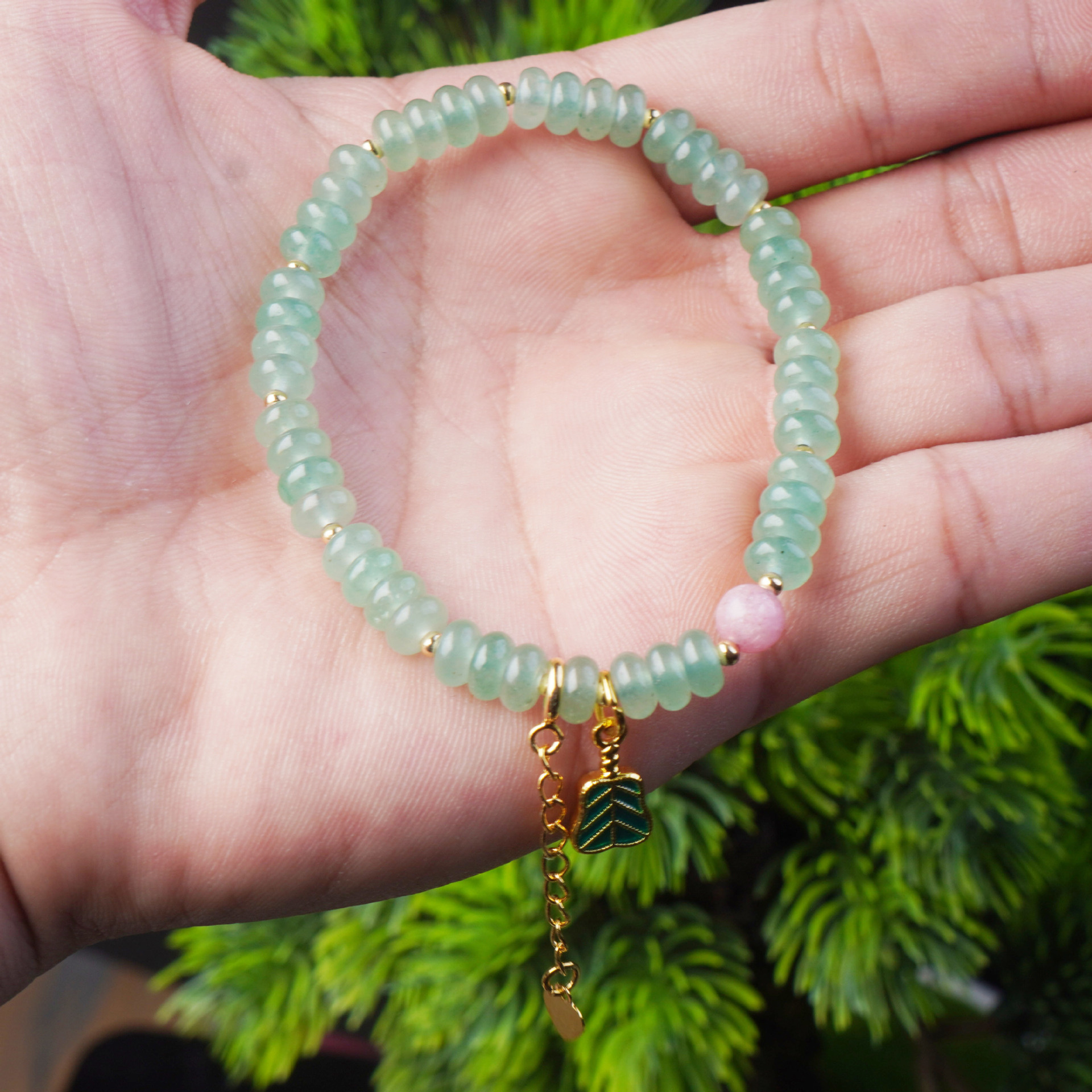 New natural Dongling jade abacus bead bracelet, women's banana leaf fan heart pendant jade bracelet, exquisite gift box packaging details Picture