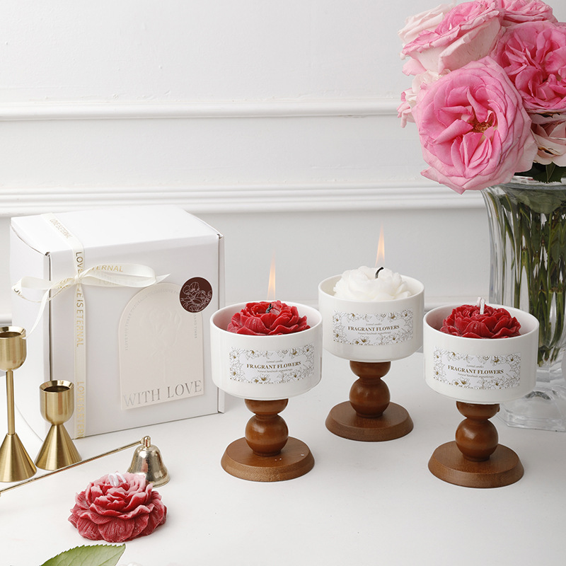 Camellia high-end scented candle gift box, retro ceramic cup wax, niche atmosphere, wedding and birthday gift