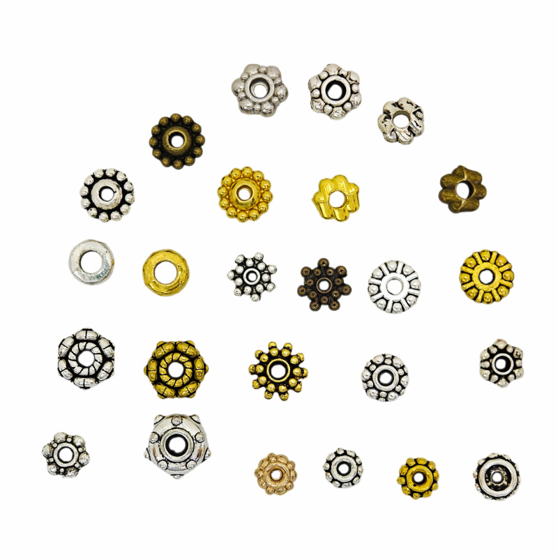 A variety of zinc alloy round spacers, beads, gaskets, woven bracelets, strings, necklaces and DIY accessories in multiple specifications