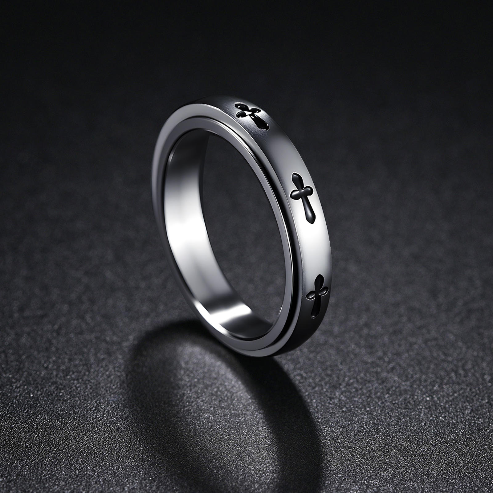 Amazon's new popular cross-shaped titanium steel ring from Europe and America, 4MM wide, rotatable, stress-relieving women's ring Specification image
