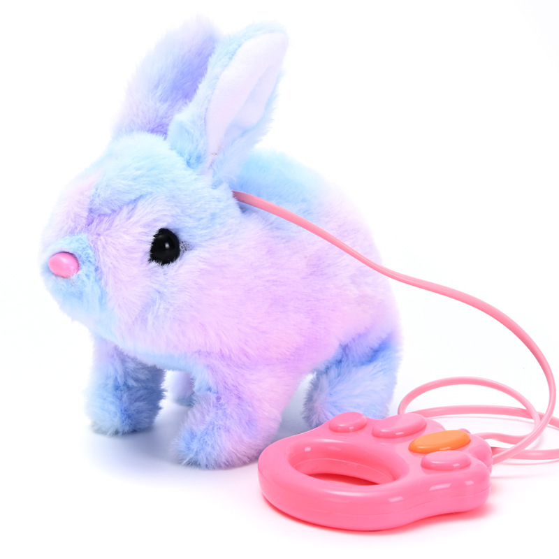 Wholesale of cross-border new type of electric plush rabbit with a leash for moving forward and backward sounds, electronic pet white rabbit children's toys Item Picture