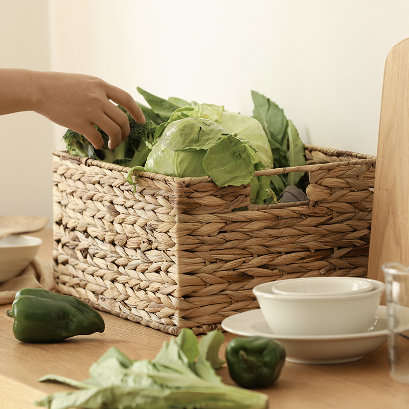 日式葫芦草手工编织收纳筐杂物储物盒柜子桌面收纳框厨房置物篮子产品图