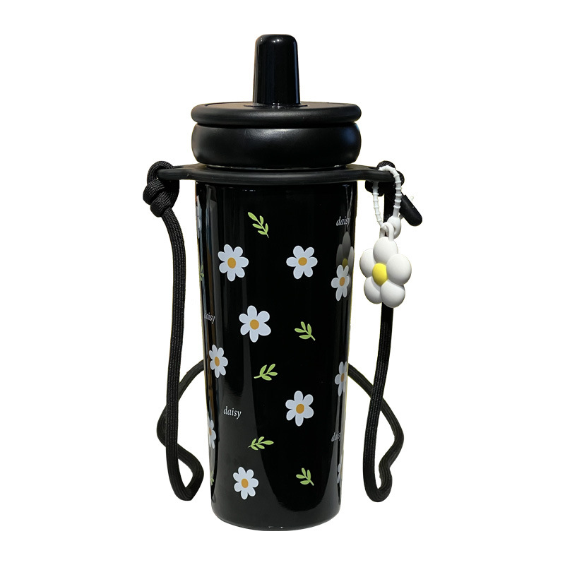 New ceramic insulated cup, large-capacity portable water cup with a carrying rope, straw, ice cup, car cup Item Picture