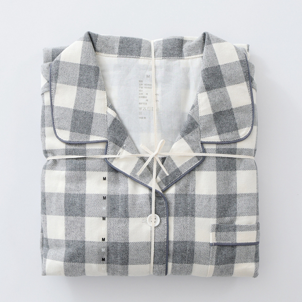 Muji Japanese Autumn and Winter Muji Home Wear, all-cotton brushed flannel pure cotton couple pajamas, quality long-sleeved set