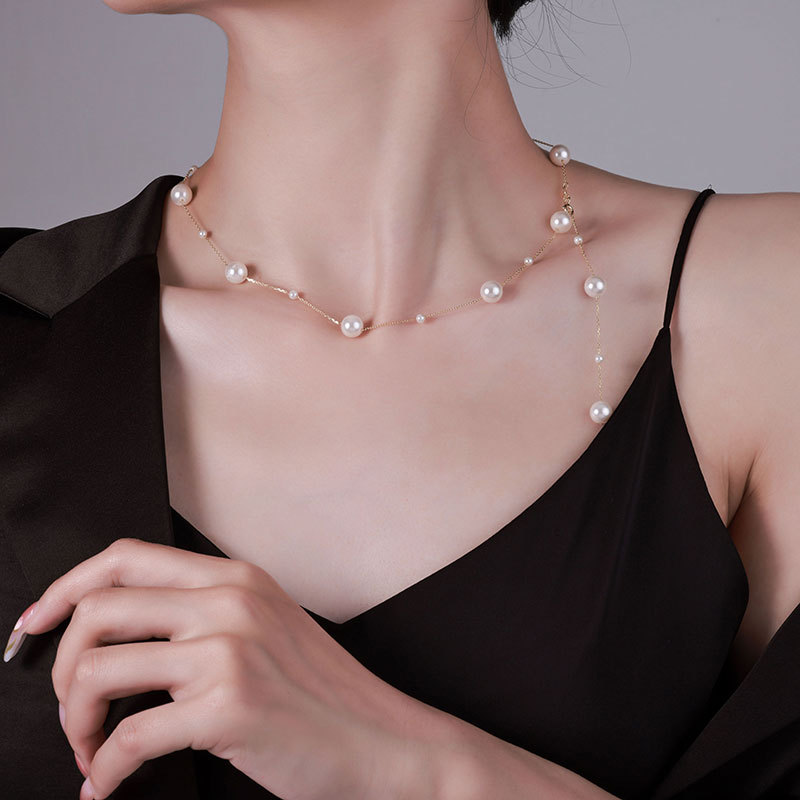 S925 sterling silver 4 ways to wear Starry Sky pearl necklace, light luxury and high-end feel, versatile collarbone chain, exquisite and fashionable necklace Specification image