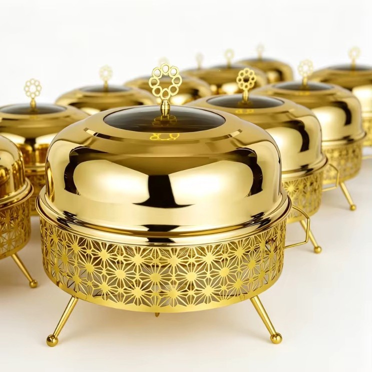 Foreign trade cross-border golden luxury hanging buffet stove Hotel restaurant wedding banquet Application Scenario