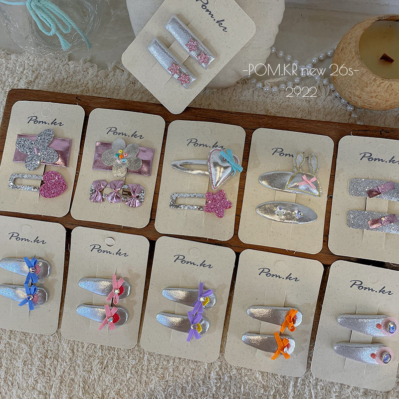 New Korean-style sweet and cool pink silver leather bye-bye clip, children's handcrafted side fringed bangs clip, sweet edge clip