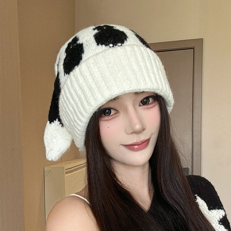 Woolen hats, children's autumn and winter warm headscarves, cold hats with patterned ears, knitted hats, cute cat tails, winter pullover hats details Picture