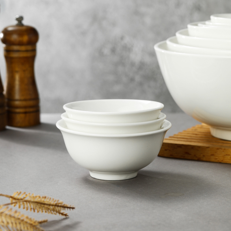 Ceramic bowls, pure white soup bowls, restaurant rice bowls, hotel noodle bowls, buffet bowls, snack bowls, commercial white porcelain bowls wholesale Item Picture