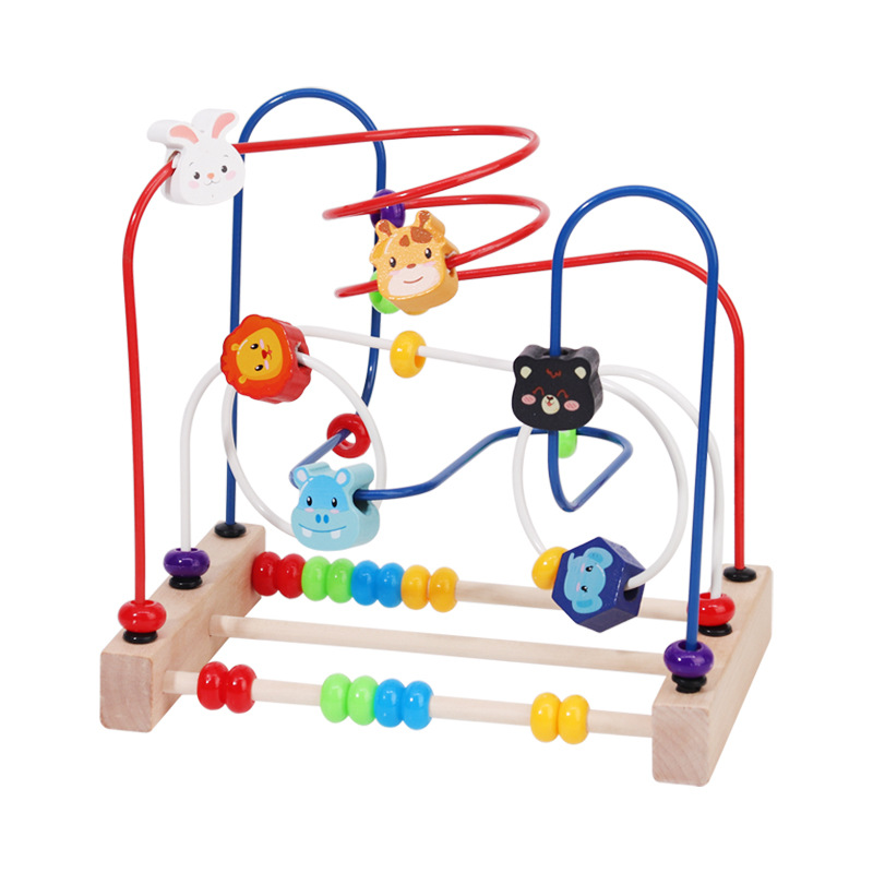 多功能动物绕珠婴幼儿木制三轨串珠玩具手眼协调训练早教益智积木白底实物图