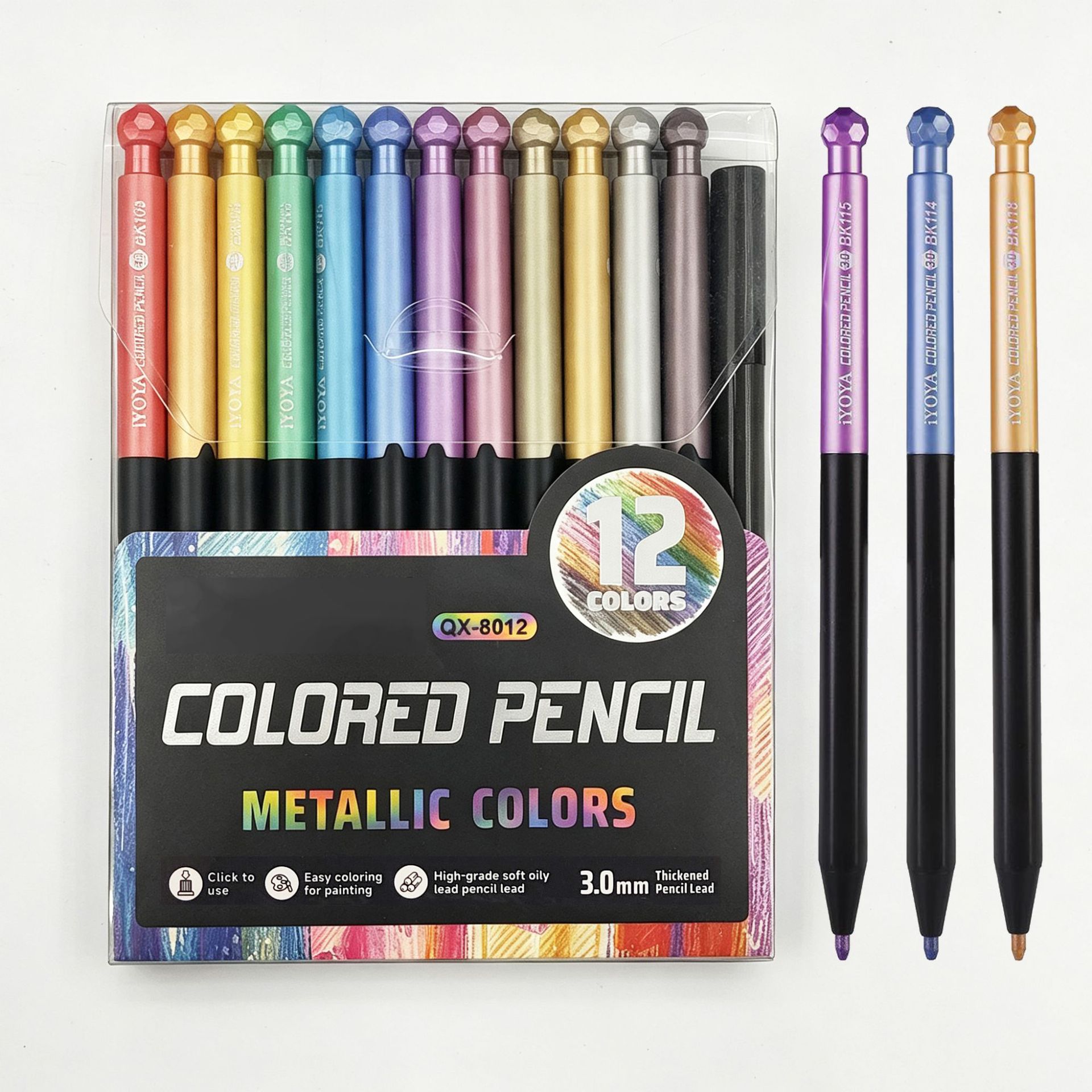 3.0mm automatic colored pencils with rainbow lead, 12 pieces in barrels, high appearance level multi-color lead press color pencils, cross-border wholesale Item Picture