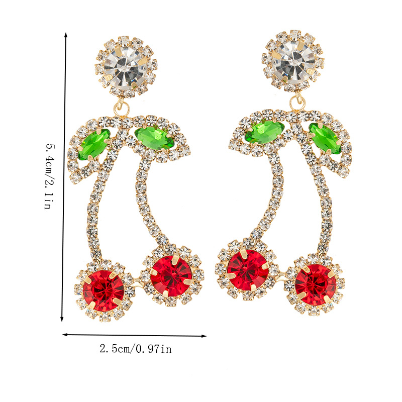 Wholesale of new cross-border European and American fashion red cherry rhinestone earrings, women's design sense and personality pendant with diamond setting Application Scenario